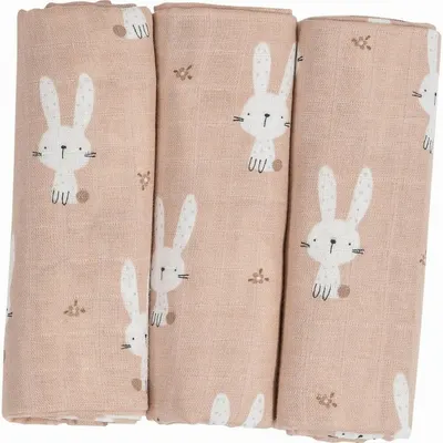 Set scutece pentru bebeluși Bubaba - Iepuraș, 3 bucăți, 80 x 80 cm