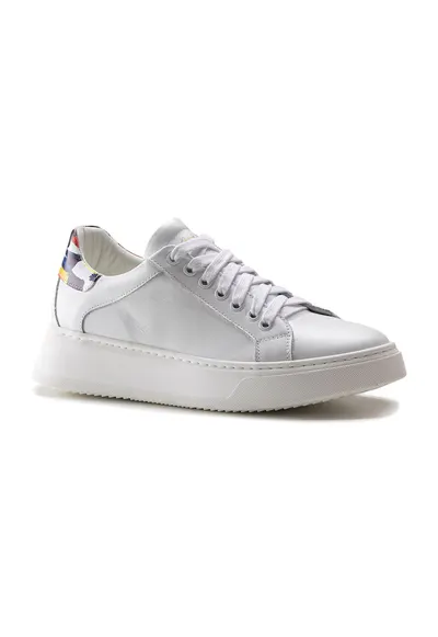 Pantofi sport de piele cu detaliu grafic - Alb