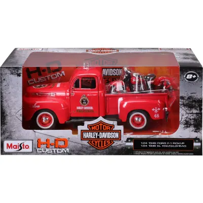 Set masina si motocicleta, Maisto, H-D Custom, 1948 Ford F1 Pick Up si 1936 EL Knucklehead, 1:24