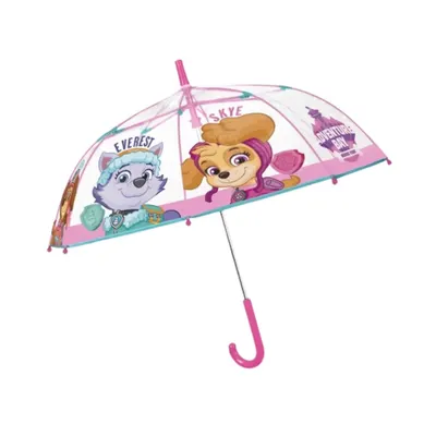 Umbrelă manuală pentru copii Paw Patrol, Skye & Everest – 45 cm, cupolă transparentă POE, tije din fibră de sticlă, design roz vesel