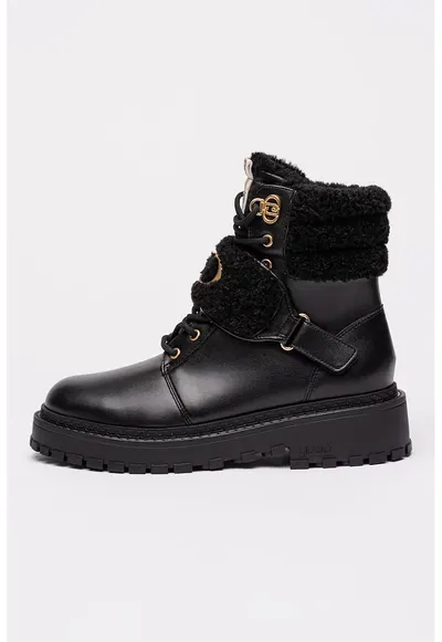 Bocanci cu garnituri din material teddy Rumi - Negru