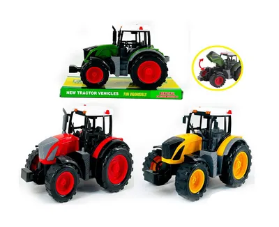 Tractor de jucărie cu capotă rabatabilă și fricțiune, Roșu / Verde / Galben, 6511110043374 (copie) Engros