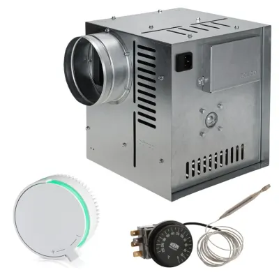 Set Ventilator Semineu Profesional 490mc - GEN II + Regulator electronic Alb Rotund + Termostat