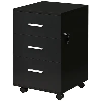 Vinsetto Dulap de Birou Depozitare Birou pe Rotile 3 Sertare Încuiabile 40 x 40 x 61,5 cm Negru | Aosom Romania