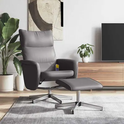 vidaXL Fotoliu de masaj rabatabil cu taburet, gri, piele ecologică