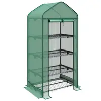 Outsunny Seră de Grădină în 4 Niveluri cu Ușă Rulantă, Seră Mica din Metal & PE, 69x49x158 cm, Verde Închis | Aosom Romania