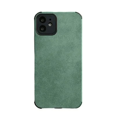 Husa Ultra thin, Compatibila cu iPhone 12, Leather Look, Verde Engros