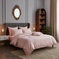 Lenjerie de pat pentru 1 persoana, Bumbac Damasc 100%, 3 piese, Cearceaf pat 160x240, Cearceaf pilota 150x210, Fete de perne 50x70, roz pudra