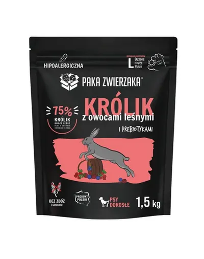 PAKA ZWIERZAKA hrană uscată pentru câini cu Iepure și fructe de pădure L 1,5 kg