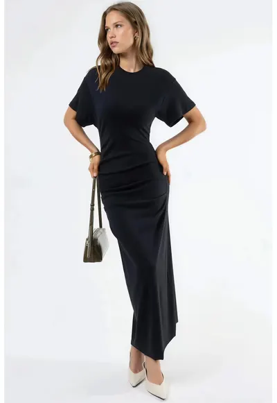 Rochie Midi Bodycon - Negru - modal/bumbac/elastan