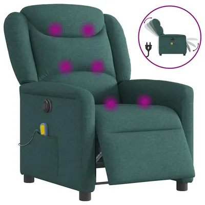 Gossi fotoliu electric de masaj rabatabil, verde inchis, textil