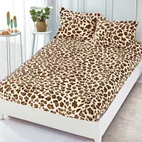 Cearsaf / Husa cu Elastic Cocolino 180x200cm si 2 fete de perna 50x70cm, Bej, Maro, Animal Print