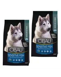 CIBAU Sensitive Adult Medium/Maxi Fish 2x12 kg + 2 kg hrană câini adulți talie medie și mare, cu pește