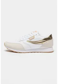 Pantofi sport din piele ecologica si material textil Orbit - Alb/Auriu/Maro nisip