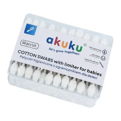 Betisoare de urechi Akuku 60 buc cu protectie pentru bebelusi si copii