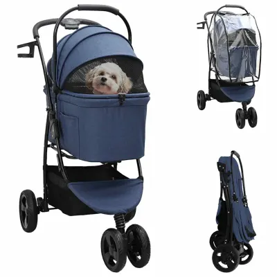 vidaXL Carucior pentru Pisici Pliante albastru 78 x 54 x 101 cm