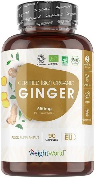 Certified Organic Ginger, 90 capsule, WeightWorld