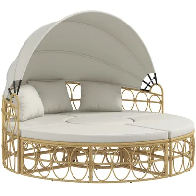 Outsunny Insulă solară, 4 piese, acoperiș extensibil, 5 perne, aspect rattan, 178B x 85T x 66,5H cm, bej | Aosom Romania