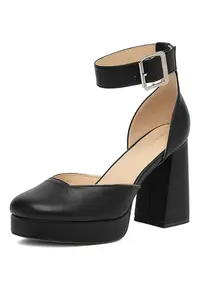 Pantofi dama - toc inalt - negru - sintetic