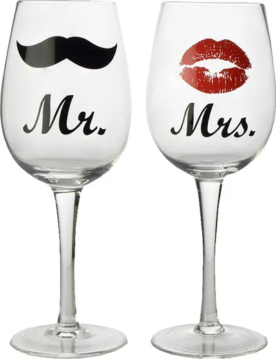 Set pahare de vin Out of the Blue - Mr & Mrs, 2 buc.