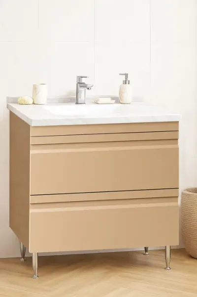 Set Baza front MDF si Lavoar seria 886, cu sertare, montat, 80 cm, cappuccino
