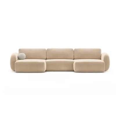 Colțar bej extensibil/cu spațiu de depozitare cu tapițerie din catifea (în formă de "U") Tonale – Cosmopolitan Design