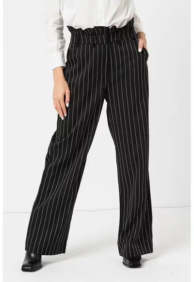 Pantaloni ampli cu talie inalta Wednesday - Negru/Alb murdar
