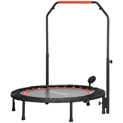 HOMCOM Mini Trambulină Fitness Ø102 cm Pliabilă cu Ghidon Reglabil Negru