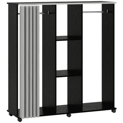 HOMCOM Dulap-penderie mobilier de depozitare mobil cu 6 roți 120L x 40l x 128H cm Negru | Aosom Romania