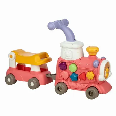 Antemergator Magic Train Free2Move Pink 5 in 1 cu diverse activitati de joaca, panou educational, efecte sonore si luminoase
