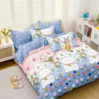 Lenjerie pat dublu, bumbac satinat, cearsaf clasic, 4 piese, Roz, Bleu, ursuleti