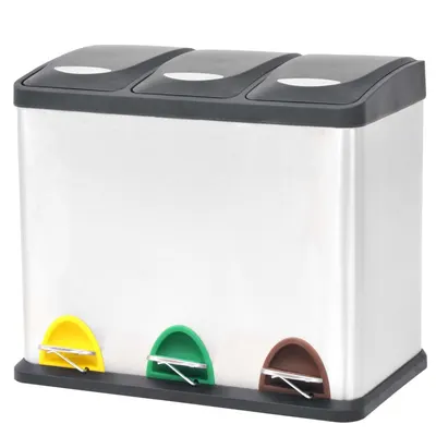 vidaXL Coș gunoi cu pedale pentru reciclare, oțel inoxidabil, 24 L