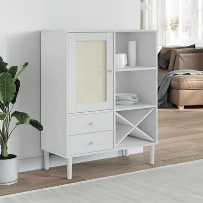 vidaXL Dulap înalt SENJA aspect ratan alb, 90x40x112cm, lemn masiv pin