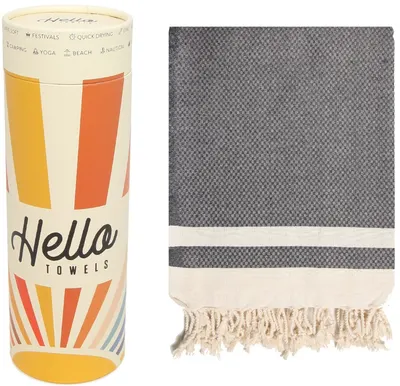 Prosop de plajă în cutie Hello Towels - New Collection, 100 x 180 cm, 100% bumbac, negru