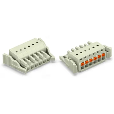 1-conductor female plug; 100% protected against mismating; push-button; Locking lever; 2.5 mm²; Pin spacing 5 mm; 7-pole; 2,50 mm²; light gray