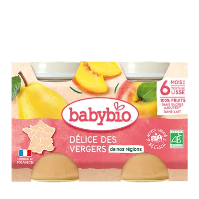 Piure de fructe Bio, 2 x 130g, BabyBio