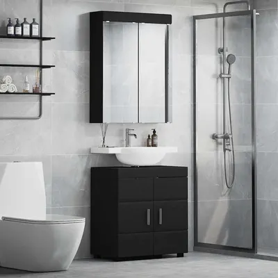 vidaXL Set de mobilier pentru baie TULUM 2 buc. Negru 60 x 34 x 63 cm