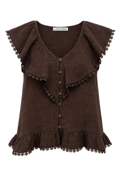 Bluze dama - bluza fara maneci - decolteu in V - maro cafea - bumbac