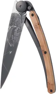 Cuțit de buzunar Deejo Juniper Wood - Trout, 37 g, negru