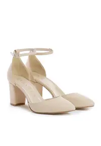 Pantofi Stiletto cu toc gros Laos - piele naturala - bej deschis