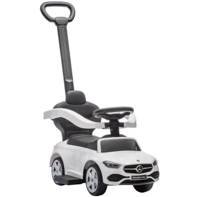 AIYAPLAY Mașină de Călărit pentru Copii 1-3 Ani Convertibilă în Cărucior cu Licență Mercedes, 91x40x83 cm, Alb | Aosom Romania