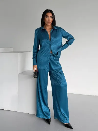 Set pijama dama din doua piese, cu nasturi – 2500404, Turcoaz