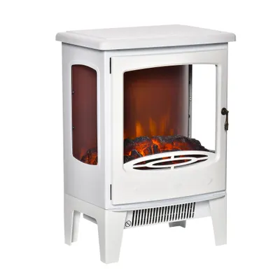 HOMCOM Semineu Electric Efect Flacara si 3 Laturi Deschise, Temperatura Reglabila 1000W-2000W, Acoperire 20-25m², 39x26x54.8cm, Alb | AOSOM RO
