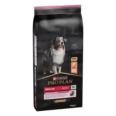 Hrana uscata pentru caini Pro Plan Medium Adult, Piele Sensibila, Somon 14kg