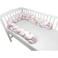 Protectie laterala, MimiNu, Pentru patut bebe, Tip Bumper impletit, Din bumbac, Din materiale certificate Oeko Tex Standard 100, Lungime 220 cm, Pink Ballerina
