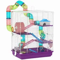 PawHut Cușcă pentru Hamsteri pe 5 Niveluri, cu Tuburi, Roată, Scări, Căsuță și Biberon, 46 x 30 x 58 cm, Mov | Aosom Romania