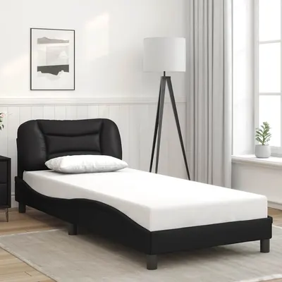 vidaXL Cadru de pat fără saltea, Hvar, negru, 90x200 cm, piele ecologică