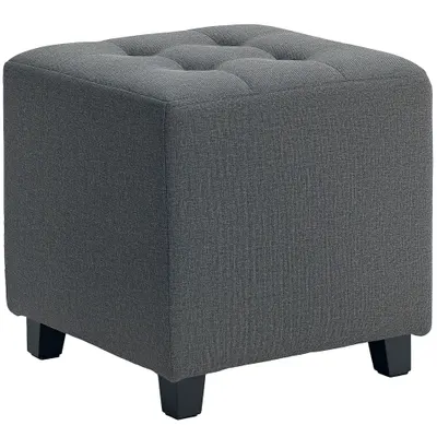 HOMCOM Suport pentru picioare living, ottoman, șezut capitonat în țesătură cu aspect de in cu buzunar lateral, 35 x 35 x 35 cm, gri | Aosom Romania