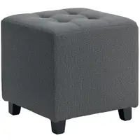HOMCOM Suport pentru picioare living, ottoman, șezut capitonat în țesătură cu aspect de in cu buzunar lateral, 35 x 35 x 35 cm, gri | Aosom Romania