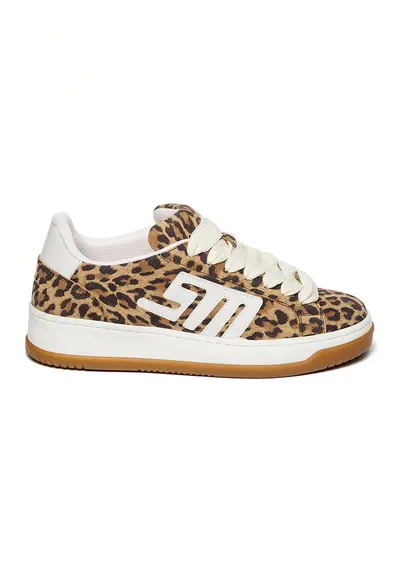 Pantofi sport low-cut de piele - Alb/Maro inchis/Maro nisip
